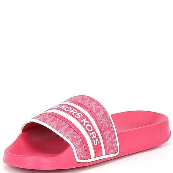 Michael Kors Gilmore Slides Rubin Red Pink MK Logo Women's Size 9 New In Box - Picture 3 of 6